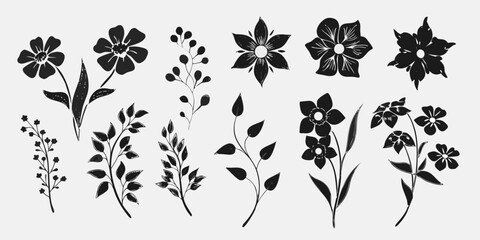 Fototapeta premium Elegant floral silhouettes a collection of delicate black botanical illustrations