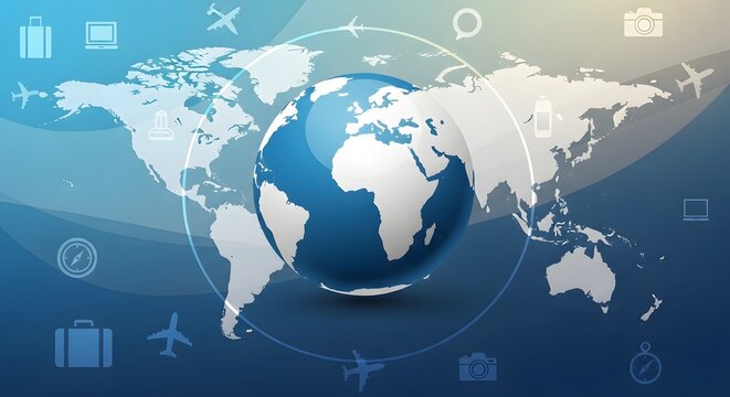 World Tourism Day Background with Travel Icon and Blue Theme
