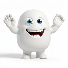 Fototapeta premium Excited White 3D Cartoon Character with Raised Hands