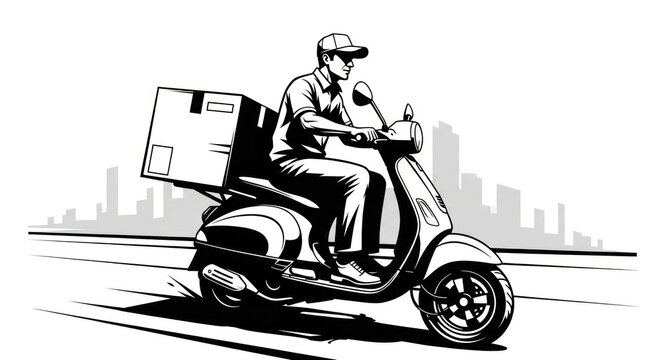 Delivery rider on scooter with package.
