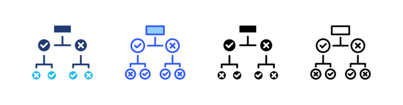 Decision Tree Multiple Style Icon Set Collection Pack Web Banner Vector 