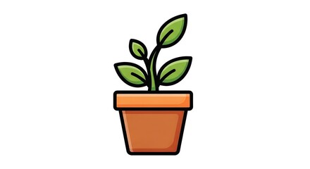 Fototapeta premium Stylized icon of a green small plant growing in a simple terracotta pot