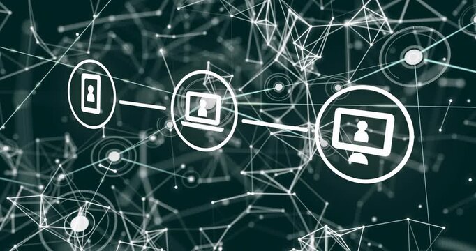 Vertical video: Phone, laptop, monitor joining chain after node appears, showing tech links pulsing
