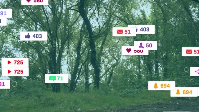 Deciduous stand showing single badge appearing, badges multiplying then merging to show engagement