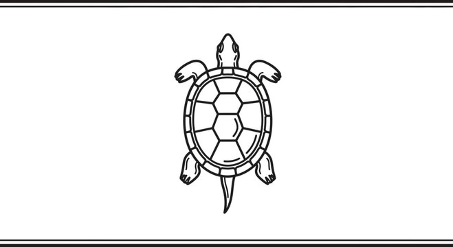 Minimalist black outline drawing of a sea turtle shell design on a white background