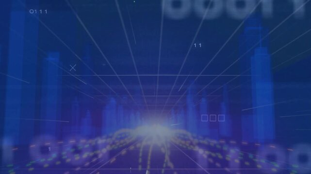 Initial glow sparking central light intensifying, data nodes pulsing to horizon, showing data flow