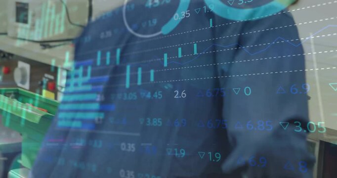 Tech scanning trays, picking parts, connecting leads and testing circuit with data overlaying hands