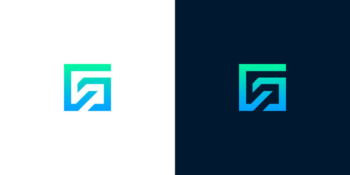 Modern abstract geometric initial logo design with a dynamic blue-green gradient, ideal for innovative technology companies, digital startups, and professional branding solutions