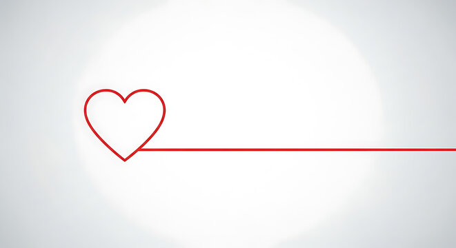 A minimalist illustration of a red heart connected by a line to nothingness in a white background with gray gradient