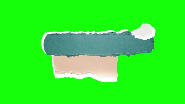 Torn paper lower third title overlay with hand drawn scribble lines on green screen ripped collage banner strip text background
