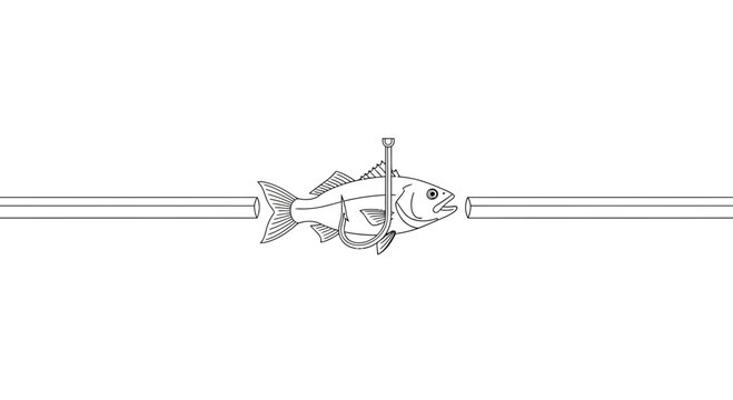 Abstract line drawing of a fish caught on a hook, serving as a vulnerable connection point between