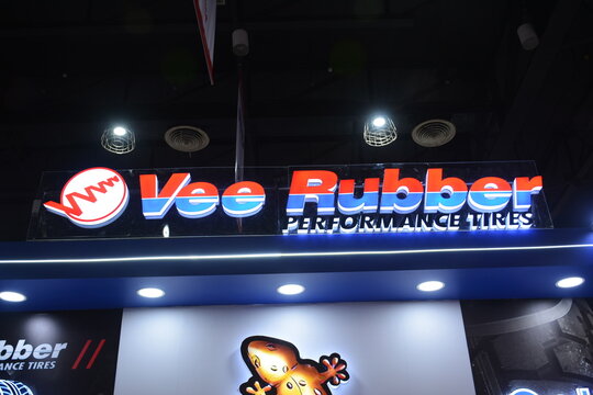 Vee rubber booth sign at the 20th Inside Racing Bike Fest in Pasay, Philippines