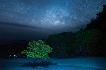 Stars and milky way in the dark night sky