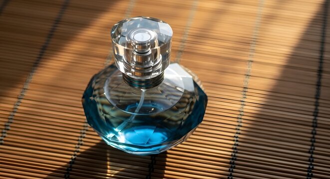 Luxury Perfume Bottle on Bamboo Mat