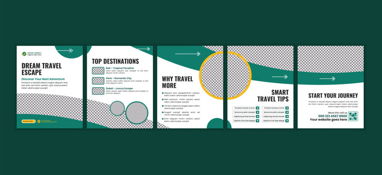 Travel Agency Carousel set Template, Modern Tourism Promotion Social Media Post Design 