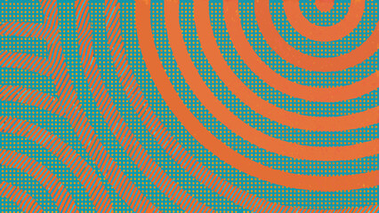 Fototapeta premium Abstract geometric pattern with orange and teal wavy lines and dots