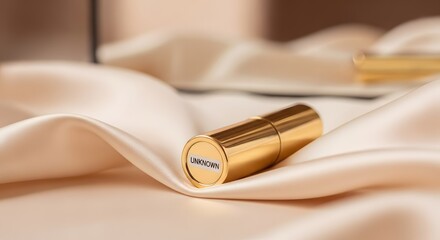 Naklejka premium Luxury Lipstick Product Shot on Silk Fabric, Minimalist Beauty Concept