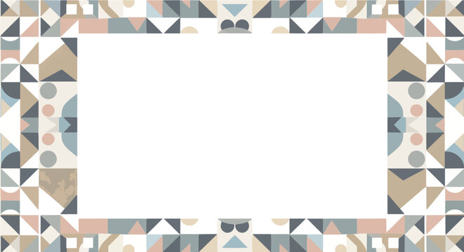 Modern abstract geometric pattern frame with triangles and squares in pastel and muted colors for elegant design projects