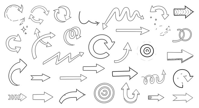 Diverse Collection of Hand-Drawn Sketch Arrows for Graphic Design Projects and Creative Visual Communication