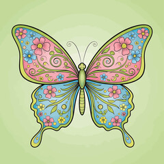 Colorful Butterfly with Floral Patterns. © ya