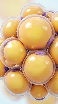Fat cell adipose tissue lipid droplet microscope biology macro medical, expanding adipose cells showing lipid storage and metabolism, detailed microscope style illustration for medical research