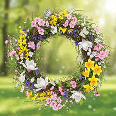 Colorful flowers on a wreath decoration. © JB