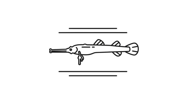 Minimalist outline depiction of a swift needlefish swimming with elegant simplicity marine creature
