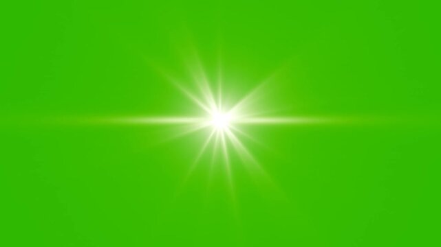 light rays motion graphics green screen.  golden light ray 4k loop animation on green screen. Sun rays on green screen. golden light lens flare overlay video.