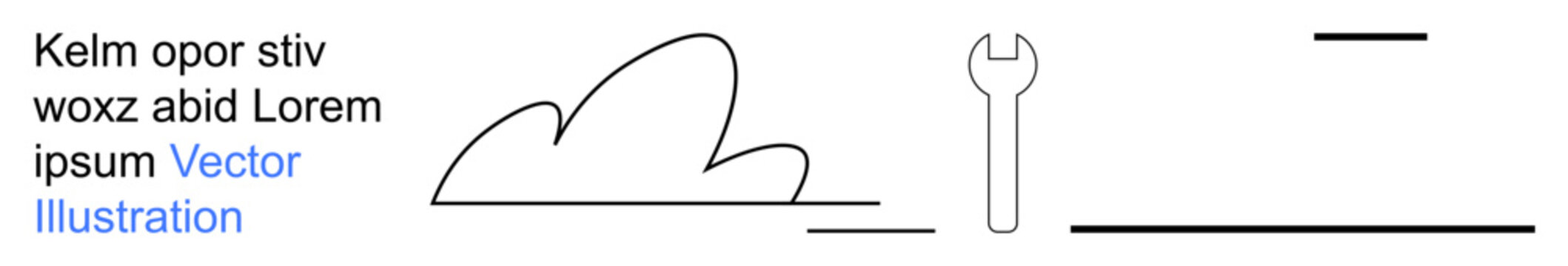 Maintenance, tools, weather, repair, abstract art, minimalism. Black outline of a cloud, wrench and straight lines. Maintenance and tools concept in an artistic minimalist design