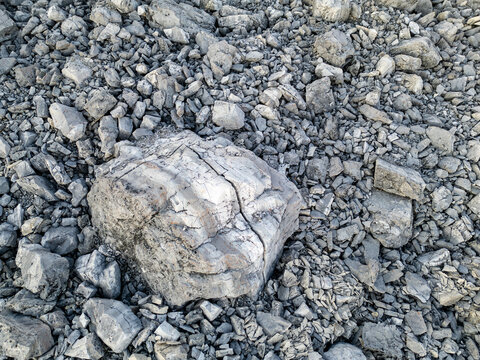 Gray Rocky Boulders and Crushed Stone Landscape in the Canadian Rockies, Canada &mdash; Rough Texture Closeup