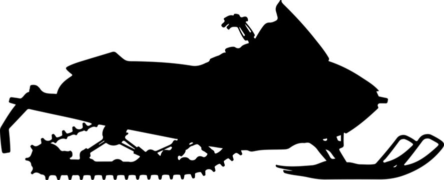 Snowmobile silhouette, black snow machine, winter sports vehicle, ski doo