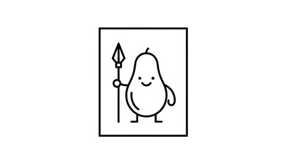 Fototapeta premium Cute Avocado Warrior Holding Spear, Cartoon Character, Vector Illustration