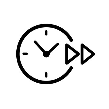 Black Outline Clock with Double Arrow Fast Forward for Speed and Time Efficiency Concept