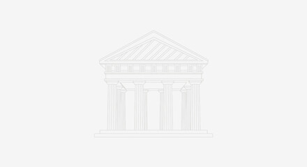 Fototapeta premium Classical Greek Temple Facade Outline Drawing, Ancient Architecture, Columned Portico, Pediment, Government Building