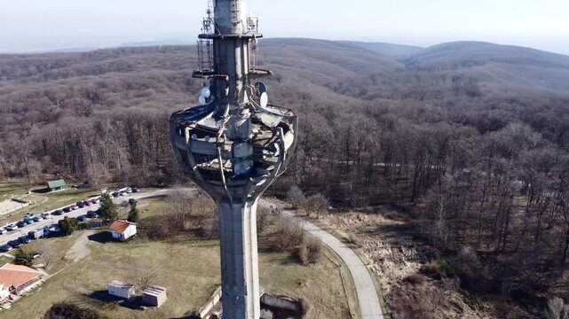The aerial view of the TV tower, bombed by NATO army in 1999, Irishki venac, Frushka tower, Novi Sad, Serbia, Europe