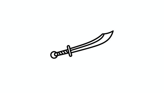 Curved Sword Icon, Saber Weapon, Outline Graphic