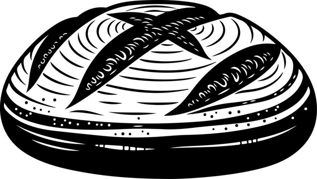 Black and white bread, crusty loaf, bakery illustration, food icon