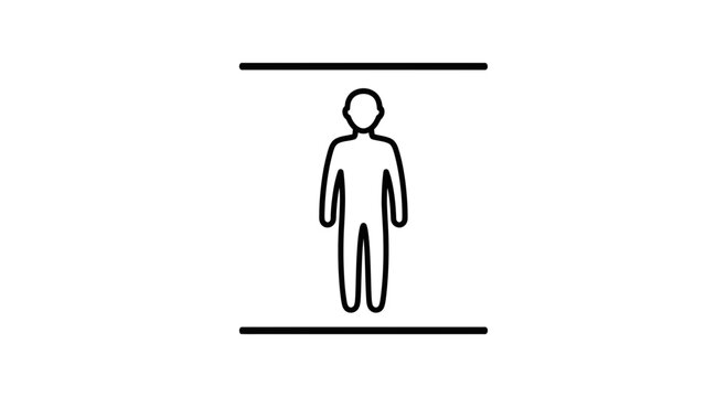 Minimalist human height measurement icon illustrating spatial dimensions and individual scale