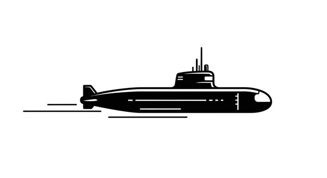 Dynamic illustration of a black submarine vector icon, portraying a stealthy vessel navigating
