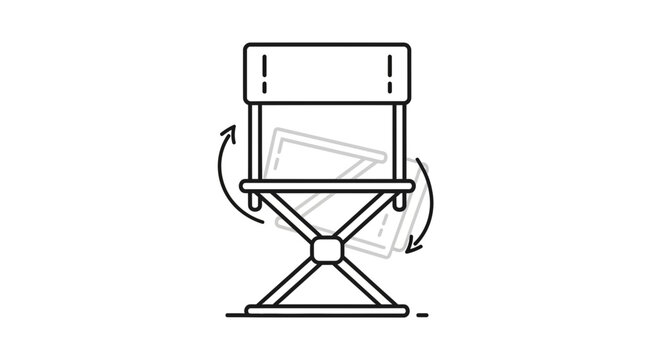 Dynamic line art illustration of a portable folding chair, demonstrating its compact storage