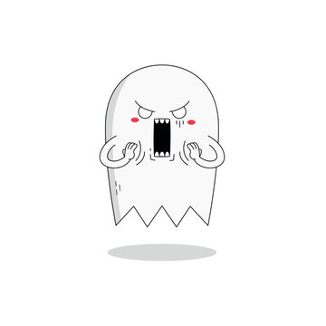 A cute white ghost cartoon character shocked expression doodle