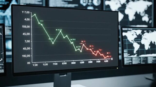 Stock Market Crash and Financial Crisis Displayed on a Computer Screen with Declining Graphs.