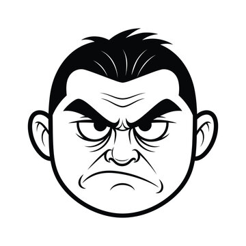 Angry Grumpy Man Face Expression Avatar Head Mascot Vector Line Art Illustration
