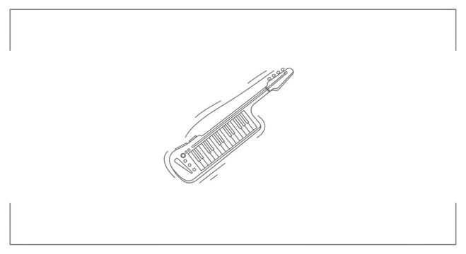 Expressive single line art of a keytar musical instrument perfect for creative design assets