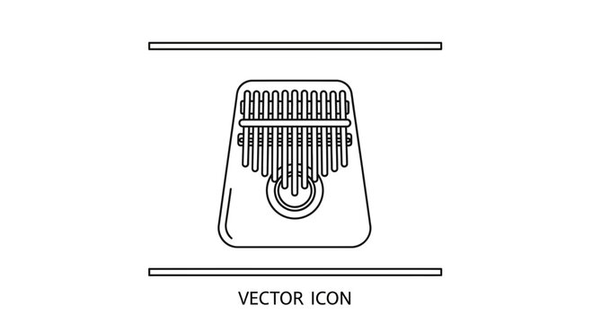 Minimalist outline vector icon illustrating a traditional kalimba thumb piano musical instrument