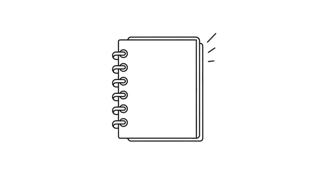 Clean line art illustration of a blank spiral-bound notepad for creative graphic design