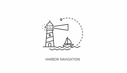 Naklejka premium Lighthouse Guiding Sailboat in Harbor Navigation Icon