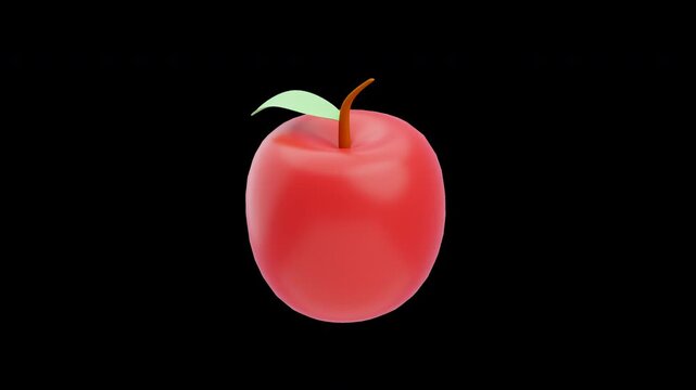 3d illustration of red apple with stem and leaf