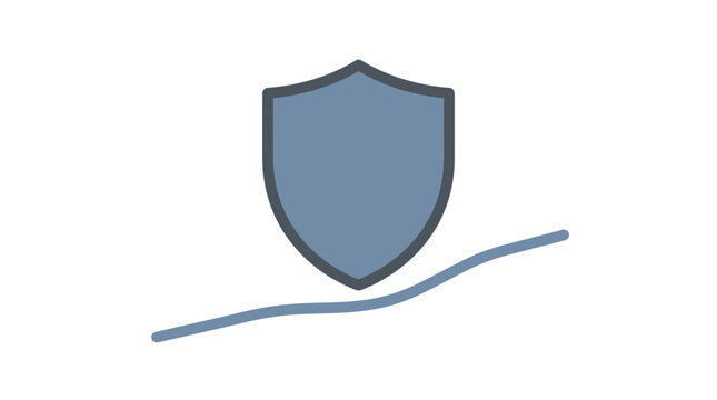 Solid blue shield symbol with a subtle curved line below, representing security and protection.