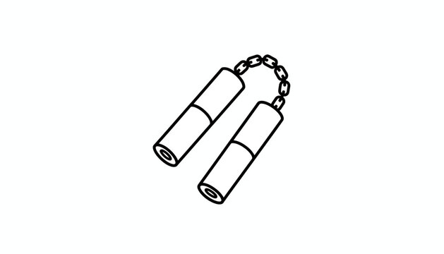 Nunchaku Weapon Icon, Martial Arts Equipment, Black and White Line Art